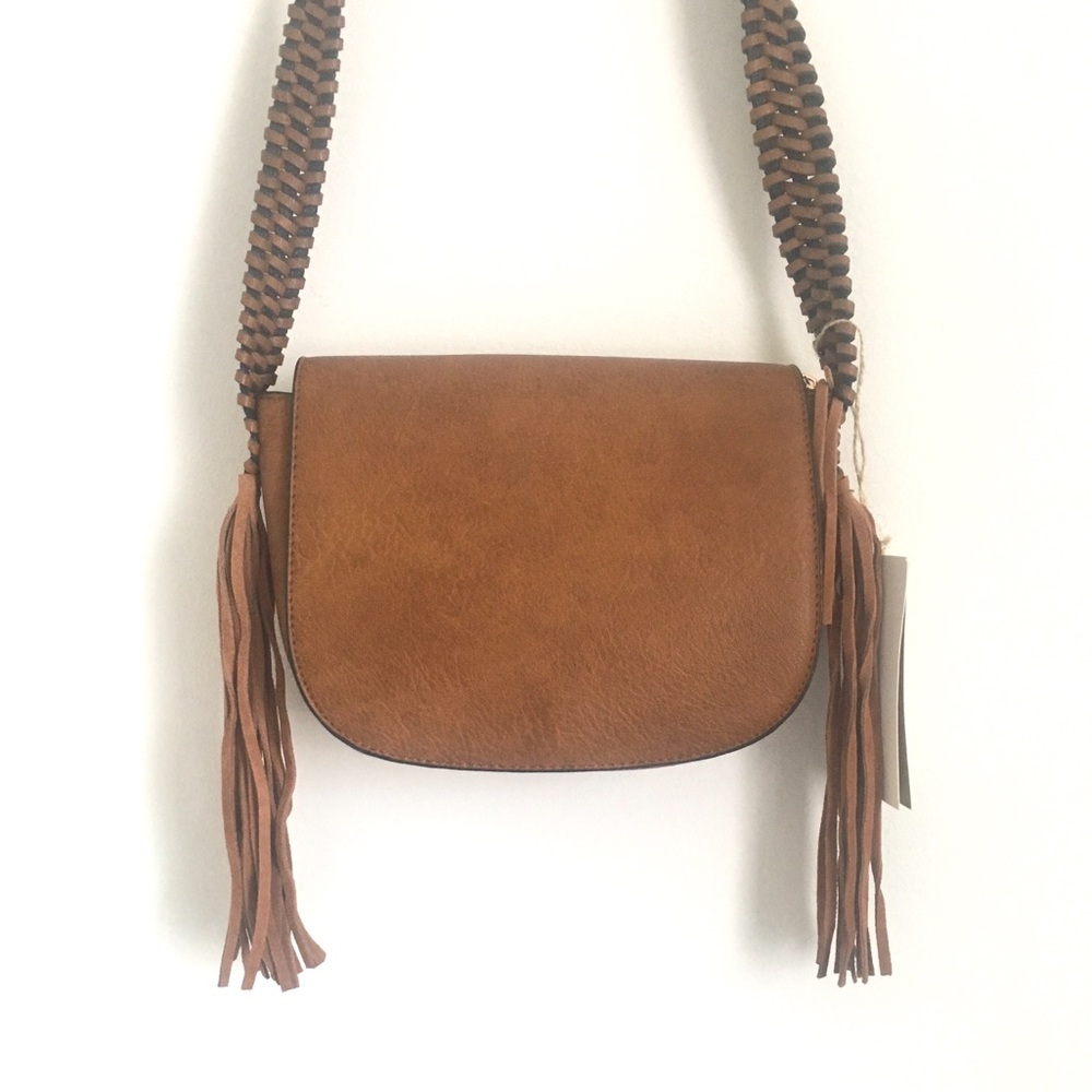 NWT Brown Faux Leather Crossbody w/ Tassels